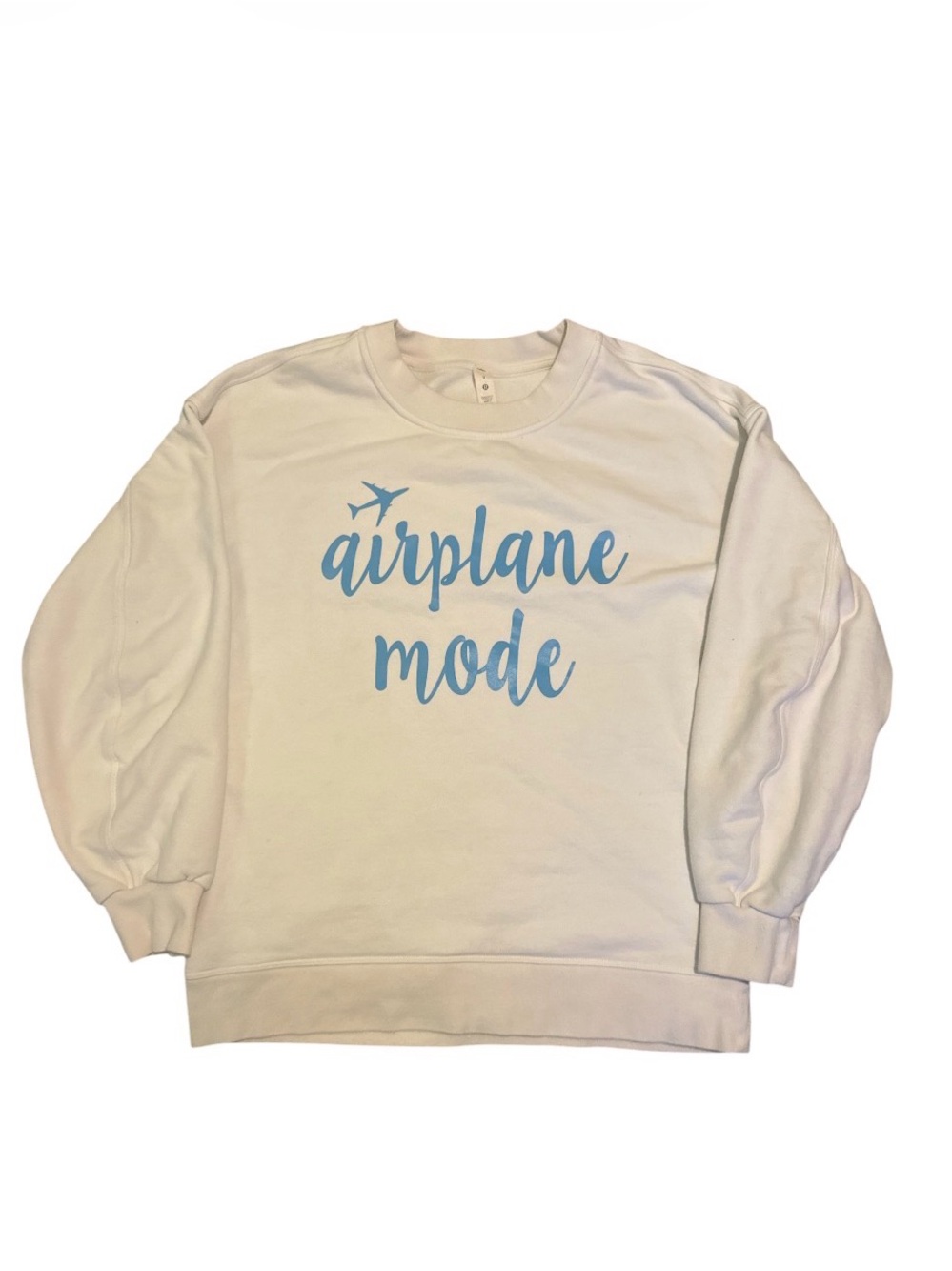 lululemon athletica Cream Crewneck with Light Blue "airplane mode" Graphic